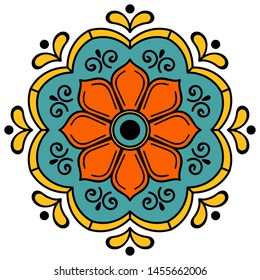 Mandala decorative round ornament. Can be used for greeting card, phone case print, etc. Hand drawn background, vector isolated on white