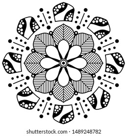 Mandala decorative round ornament. Can be used for greeting card, phone case print, etc. Hand drawn background, vector isolated on white. EPS 10 
