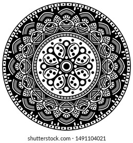 Mandala decorative round ornament. Can be used for greeting card, phone case print, etc. Hand drawn background, vector isolated on white. EPS 10 
