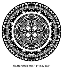 Mandala decorative round ornament. Can be used for greeting card, phone case print, etc. Hand drawn background, vector isolated on white. EPS 10 
