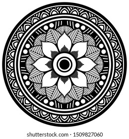 Mandala decorative round ornament. Can be used for greeting card, phone case print, etc. Hand drawn background, vector isolated on white. EPS 10 
