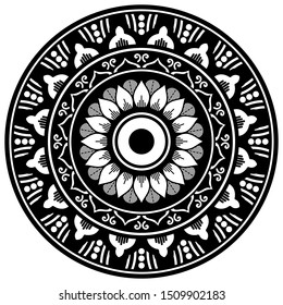 Mandala decorative round ornament. Can be used for greeting card, phone case print, etc. Hand drawn background, vector isolated on white. EPS 10 
