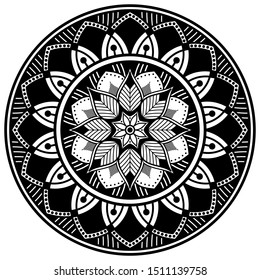 Mandala decorative round ornament. Can be used for greeting card, phone case print, etc. Hand drawn background, vector isolated on white. EPS 10 
