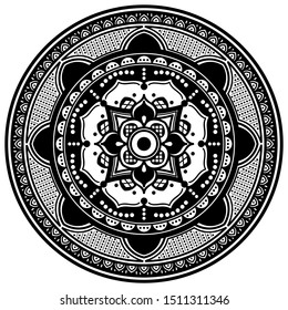 Mandala decorative round ornament. Can be used for greeting card, phone case print, etc. Hand drawn background, vector isolated on white. EPS 10 
