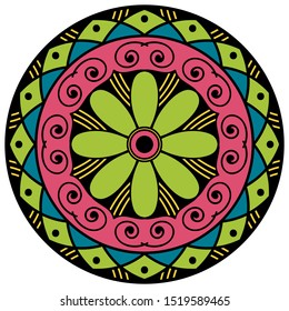 Mandala decorative round ornament. Can be used for greeting card, phone case print, etc. Hand drawn background, vector isolated on white. EPS 10