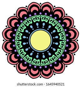 Mandala decorative round ornament. Can be used for greeting card, phone case print, etc. Hand drawn background, vector isolated on white. EPS 10 
