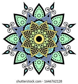 Mandala decorative round ornament. Can be used for greeting card, phone case print, etc. Hand drawn background, vector isolated on white. EPS 10 