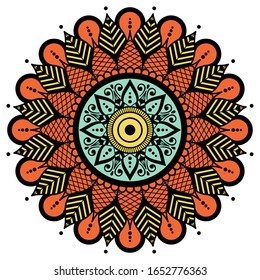 Mandala decorative round ornament. Can be used for greeting card, phone case print, etc. Hand drawn background, vector isolated on white. EPS 10 
