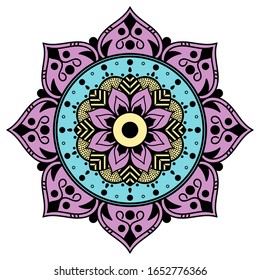 Mandala decorative round ornament. Can be used for greeting card, phone case print, etc. Hand drawn background, vector isolated on white. EPS 10 
