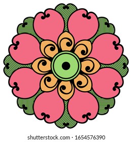 Mandala decorative round ornament. Can be used for greeting card, phone case print, etc. Hand drawn background, vector isolated on white. EPS 10 