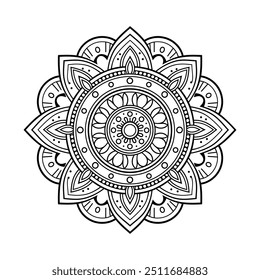 Mandala Decorative Round Ornament Ethnic Oriental Circular Pattern with Mandala coloring page, simple line art style, white background.