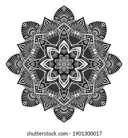 Mandala. Decorative round ornament. Isolated on white background. Arabic, Indian, ottoman motifs. Picture for coloring. For cards, invitations, t-shirts. Vector monochrome illustration.