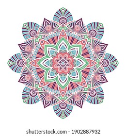 Mandala. Decorative round ornament. Isolated on white background. Arabic, Indian, ottoman motifs. For cards, invitations, t-shirts. Vector color illustration.