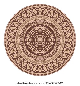 Mandala. Decorative round ornament. Isolated on white background. Arabic, Indian, ottoman motifs. Brown color. For cards, invitations, t-shirts. Vector color illustration.