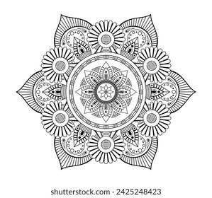 Mandala. Decorative round ornament. Isolated on white background. Arabic, Indian, ottoman motifs. Picture for coloring. For cards, invitations, t-shirts. Vector monochrome illustration.