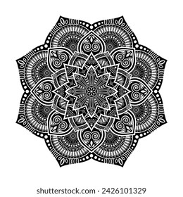 Mandala. Decorative round ornament. Isolated on white background. Arabic, Indian, ottoman motifs. For cards, invitations, t-shirts. Vector monochrome illustration. Black mandala silhouette.