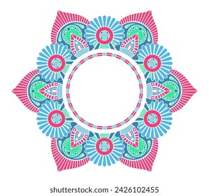 Mandala. Decorative round ornament, isolated on white background. Round ornamental frame. Arabic, Indian, motifs. For cards, invitations. Vector color illustration. Blue, pink, turquoise colors.