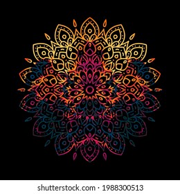 Mandala. Decorative round ornament on black background.Vector hand drawn circular decorative element. Hand drawn ornament. Islam, Arabic, Indian style