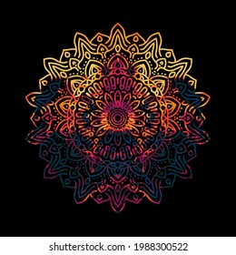 Mandala. Decorative round ornament on black background.Vector hand drawn circular decorative element. Hand drawn ornament. Islam, Arabic, Indian style