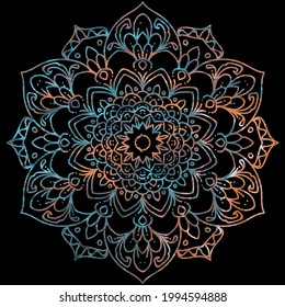 Mandala. Dekorative runde Ornamente auf schwarzem Hintergrund.Vektor handgezeichnet runder Dekorationsteil. Handgezeichnetes Ornament. Islam, arabischer, indischer Stil