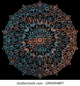 Mandala. Dekorative runde Ornamente auf schwarzem Hintergrund.Vektor handgezeichnet runder Dekorationsteil. Handgezeichnetes Ornament. Islam, arabischer, indischer Stil