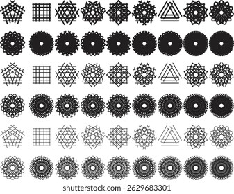 A mandala Decorative round ornament Wicker design elements Logo design for business yoga, backgrounds for posters, icons for programs and websites triangle star shape of the flower islamic pattern set