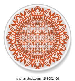 Mandala, decorative round tribal ethnic ornament on the plate, vector islamic arabic indian pattern.