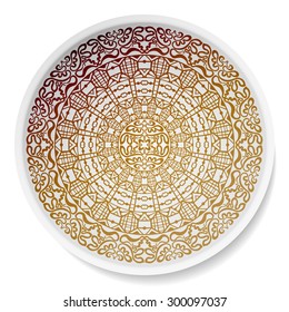 Mandala, decorative round tribal ethnic ornament on the plate, vector islamic arabic indian pattern.
