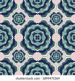 Mandala dekoratives, nahtloses Muster. Blumenstamm Motiv Vektor Design. Abstrakte Blume Mandala Fliesenschmuck. Ethnische Blumenmuster bedruckt. Unendliche Medallion Hintergrund nahtloses Muster.
