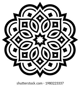 Mandala decorative vector design inspired by art from India, geometric black and white ornament - yoga, Zen, mindfulness concept. Traditional decoration, monochrome symmetric background