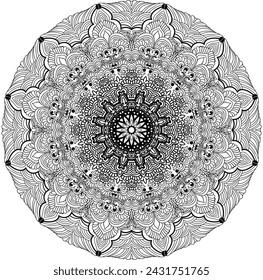 Mandala. Decorative vector round ornament. Anti-stress therapy pattern. Black white pattern for coloring book. Hand drawn ornament. T-shirt design. Islam, Arabic, Indian style