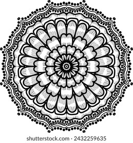 Mandala. Decorative vector round ornament. Anti-stress therapy pattern. Black white pattern for coloring book. Hand drawn ornament. T-shirt design. Islam, Arabic, Indian style