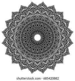 Mandala. Decorative vector round ornament. Anti-stress therapy pattern. Black white pattern for coloring book. Hand drawn ornament. T-shirt design. Islam, Arabic, Indian style