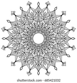 Mandala. Decorative vector round ornament. Anti-stress therapy pattern. Black white pattern for coloring book. Hand drawn ornament. T-shirt design. Islam, Arabic, Indian style