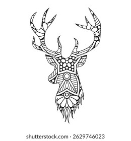 Mandala Deer Head Adult Coloring Page Design