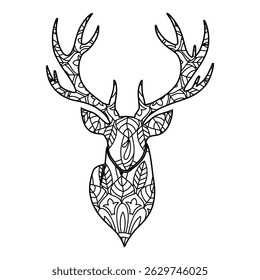 Mandala Deer Head Adult Coloring Page Design