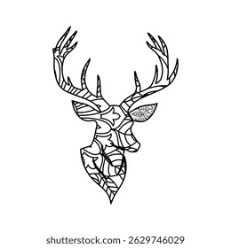 Mandala Deer Head Adult Coloring Page Design