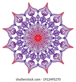 Mandala. A delicate oriental ornament in blue and red on a white background. Ethnic pattern.