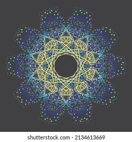 Mandala, delicate, ornate pattern in yellow ans blue colors.