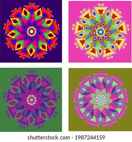 Mandala design with 4 color variations