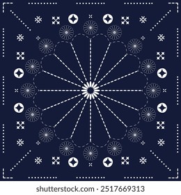 Mandala Design, Abstract Background. Blue white Particles Fantasy Circular Background  Elements pattern. Silk neck scarf or kerchief square pattern design style.