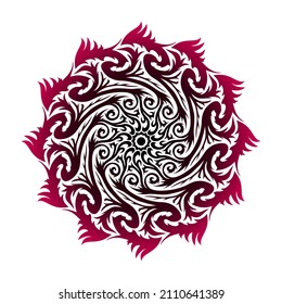 mandala design, abstract red rose, flower ornament
