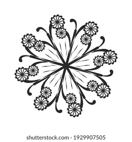 mandala design, black in color and unique in shape, used to decorate the design of books, posters, magazines, children's books, brochures, billboards.