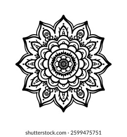 mandala design black line icon Intricate featuring floral patterns and circular shapes vector illustration.