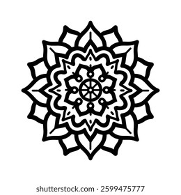 mandala design black line icon Intricate featuring floral patterns and circular shapes vector illustration.
