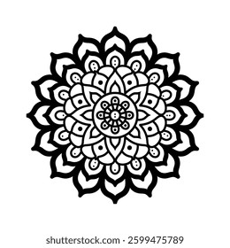mandala design black line icon Intricate featuring floral patterns and circular shapes vector illustration.