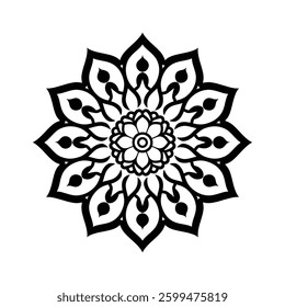 mandala design black line icon Intricate featuring floral patterns and circular shapes vector illustration.