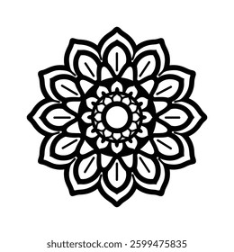 mandala design black line icon Intricate featuring floral patterns and circular shapes vector illustration.