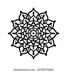 mandala design black line icon Intricate featuring floral patterns and circular shapes vector illustration.