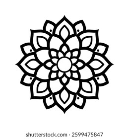 mandala design black line icon Intricate featuring floral patterns and circular shapes vector illustration.